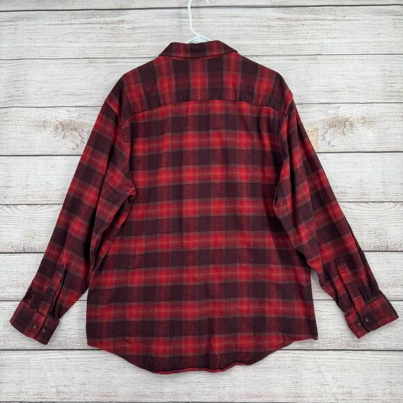 Pendleton Mason Plaid Flannel Button Down Shirt Mens XL Red Brown - Picture 2 of 12
